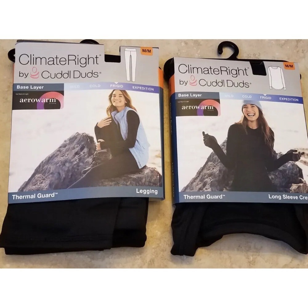 ClimateRight Cuddl Duds Baselayer Set Women M Thermal Guard Underwear Black NEW‎
